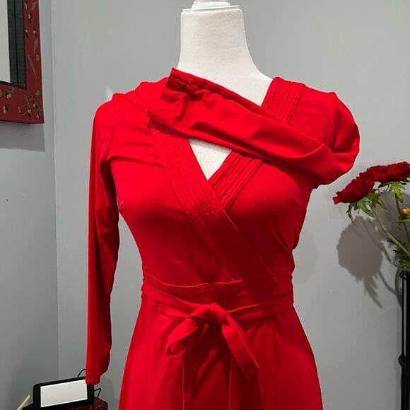 NEW Ann Taylor Modal Classic Fit Flare A-line V-Neck Belted Wrap Midi Dress 0 - Picture 7 of 16